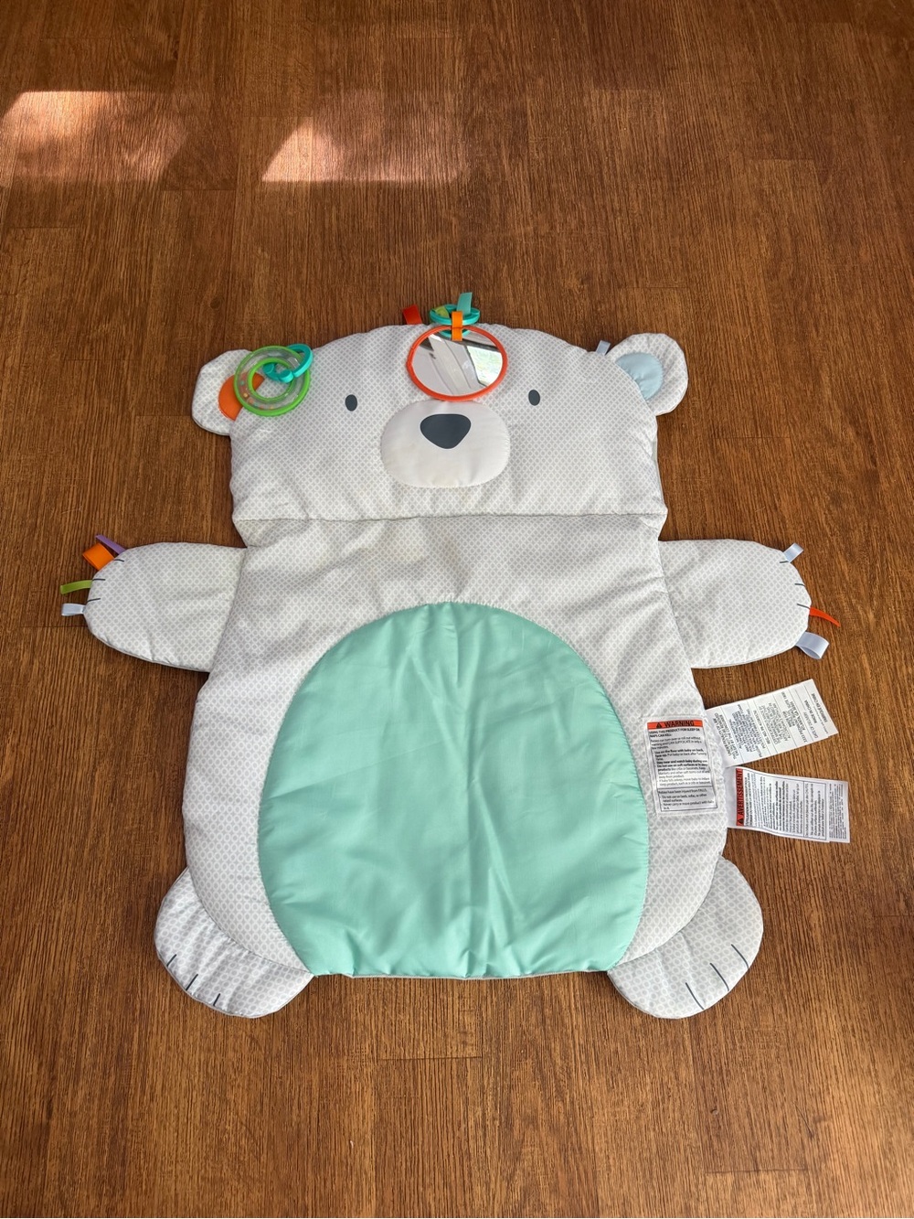 Plush Polar Bear Playmat with Teething Rings - Mint/White